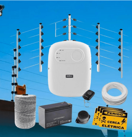 Kit completo de cerca elétrica com central, hastes e acessórios